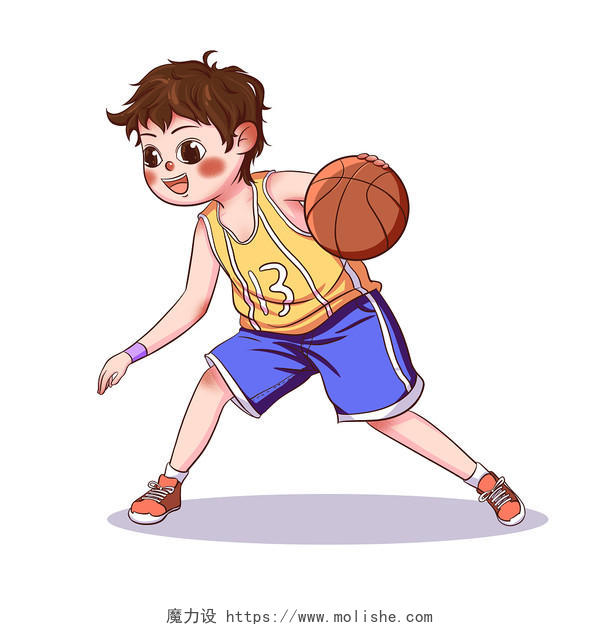打篮球的男孩运动健身篮球卡通人物PNG素材